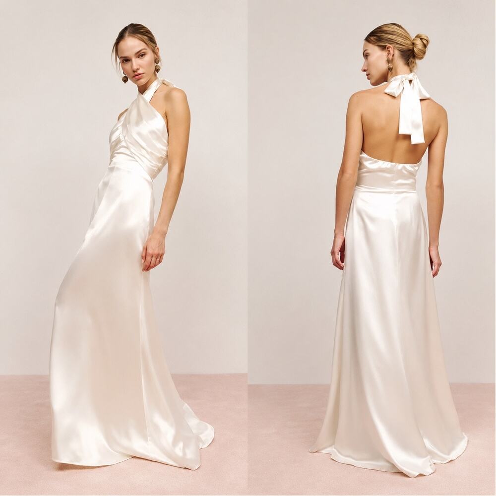 NWT Reformation Veria 100% Silk Dress Ivory Size 8 Bridal Maxi Wedding Gown